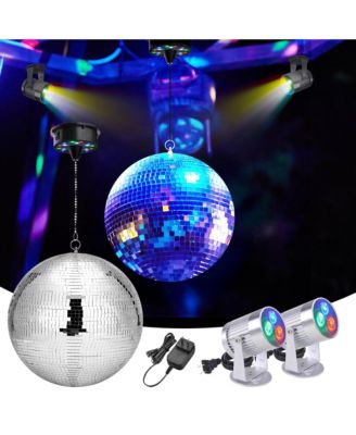 16" Large Disco Ball with Motor and Lights 6RPM Rotator & 2PCS 3W RGB Spotlights for 70s 80s Party DJ Bands Studio Event