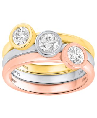 Forever Grown Diamonds - 3-Pc. Lab-Grown Diamond Ring (1.ct. t.w.) Set in Sterling Silver, 14K Yellow Gold Plating & 14K Rose Gold Plating Sterling Silver