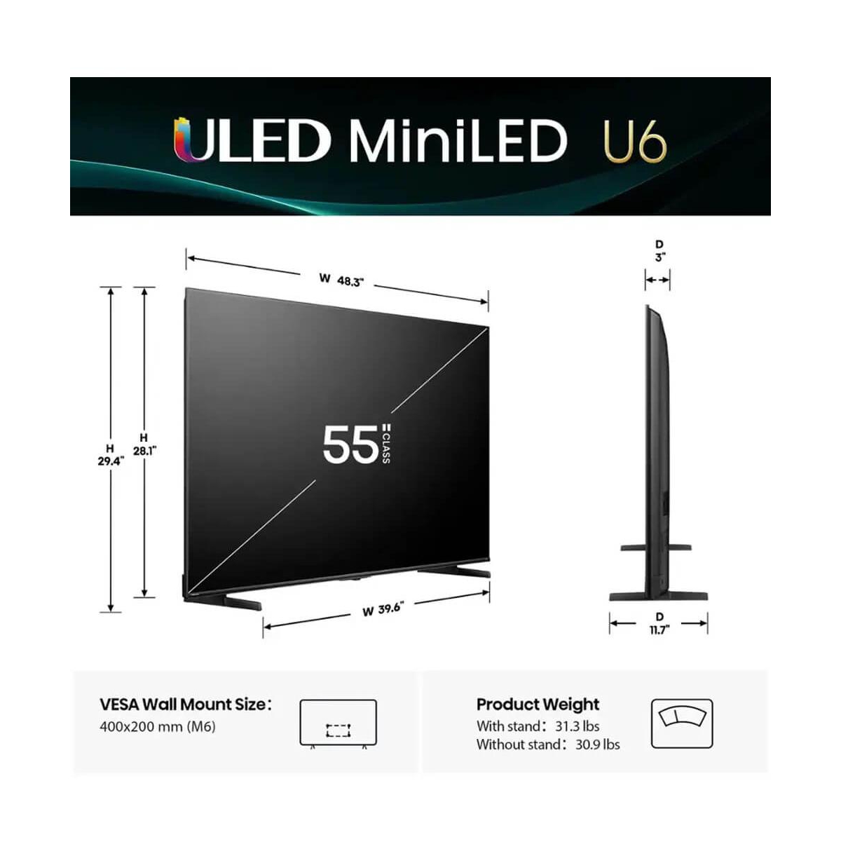 55" U6 Series Class Mini-led Qled Quantum Hdr 4K Uhd Smart Fire Tv - 55U65QF