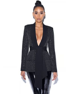 Women's Visionary Crystal Embellished Black Blazer Jacket