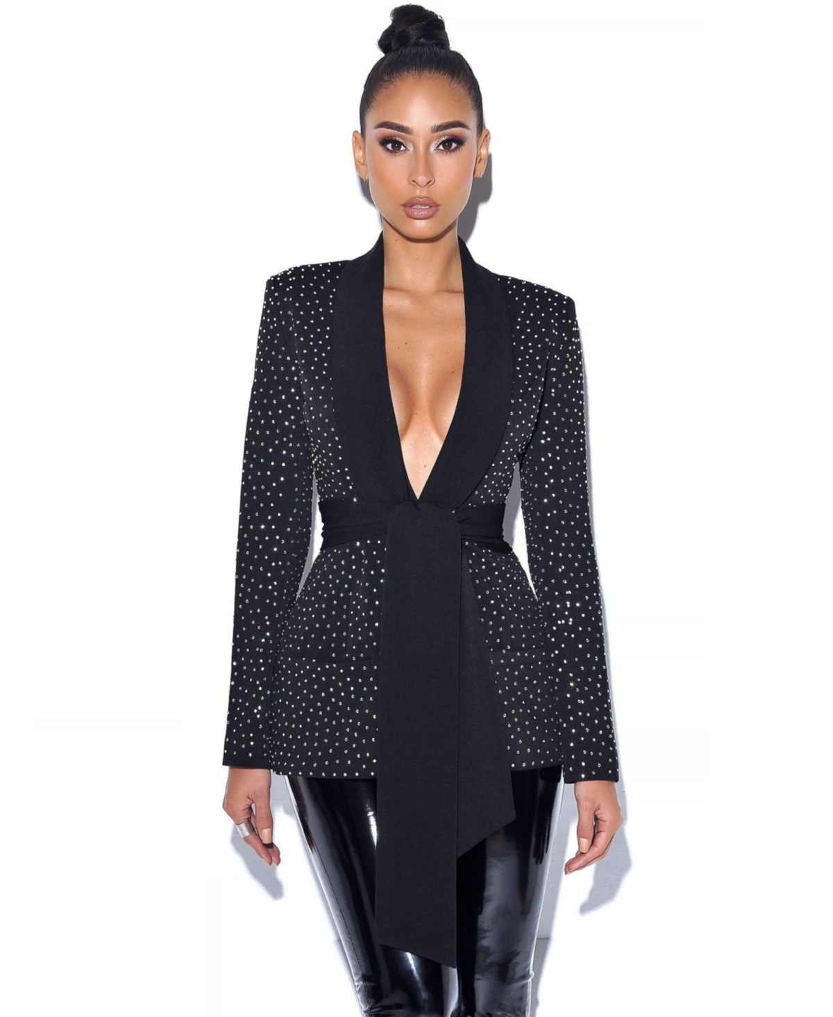 Miss Circle Women's Visionary Crystal Embellished Black Blazer Jacket