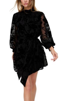 Women's Brezze High Neck Velvet Burnout Mini Dress