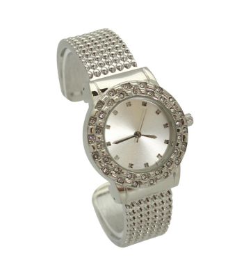 Silver Thick Bangle Watch With Rhinestone Details