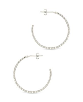 Sterling Silver Bezel Statement Bubble Hoops - 1"