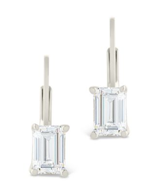 Sterling Silver Emerald Cut French Clip Earrings