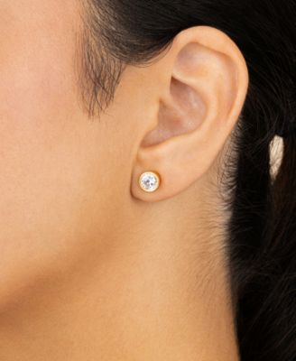 Sterling Silver Round Cut Bezel Set Stud Earrings