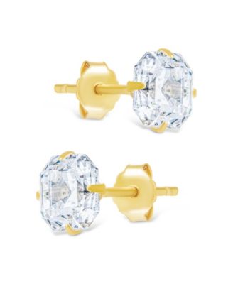 Sterling Silver Asscher Cut Prong Set Stud Earrings