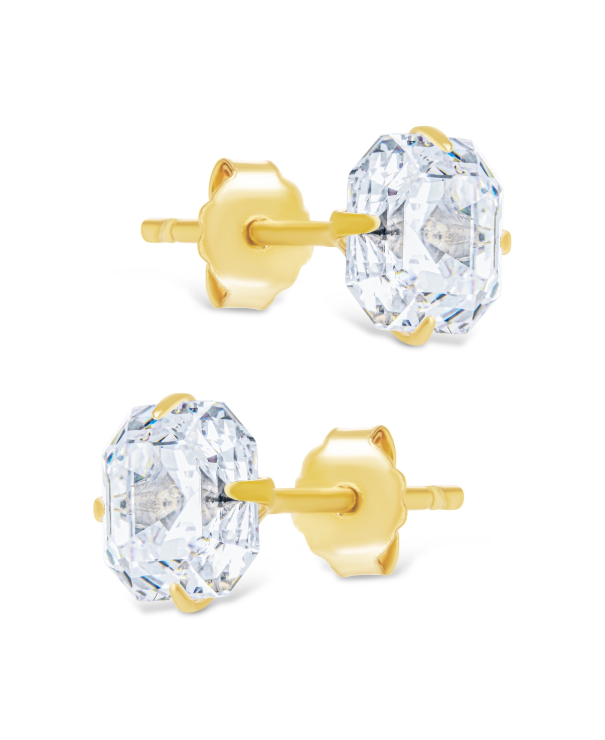 Sterling Forever Silver Asscher Cut Prong Set Stud Earrings