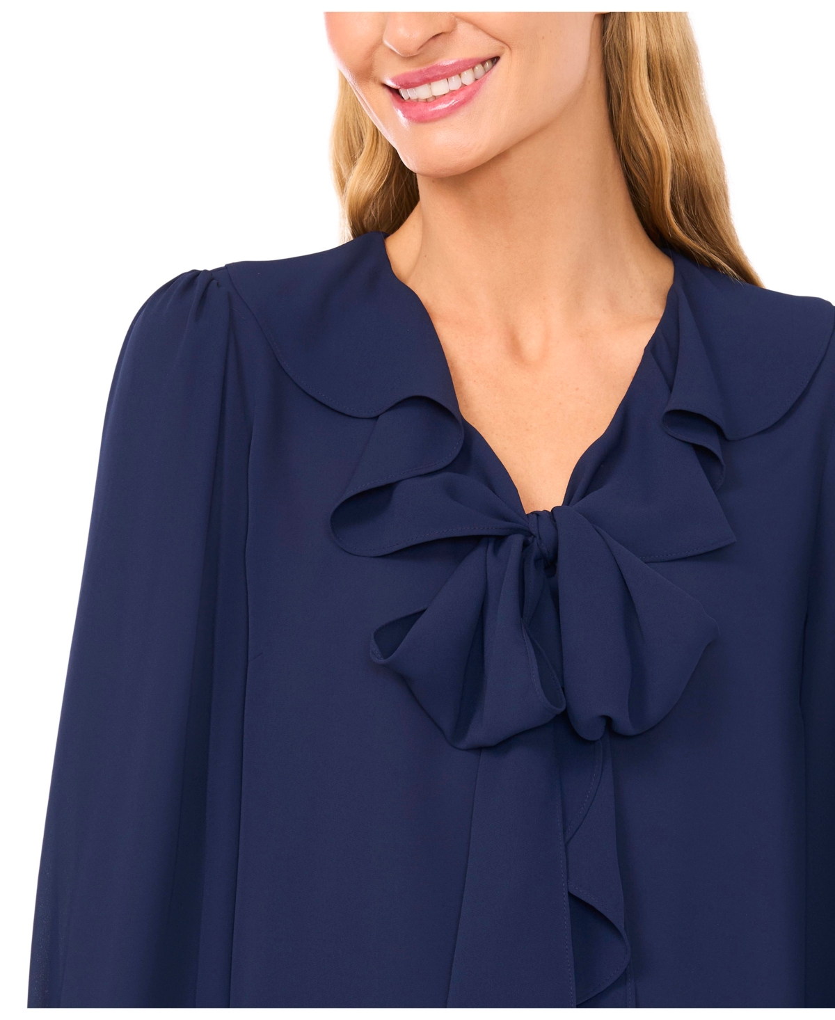 Cece Women's Ruffle Tie V-neck Top In Blue