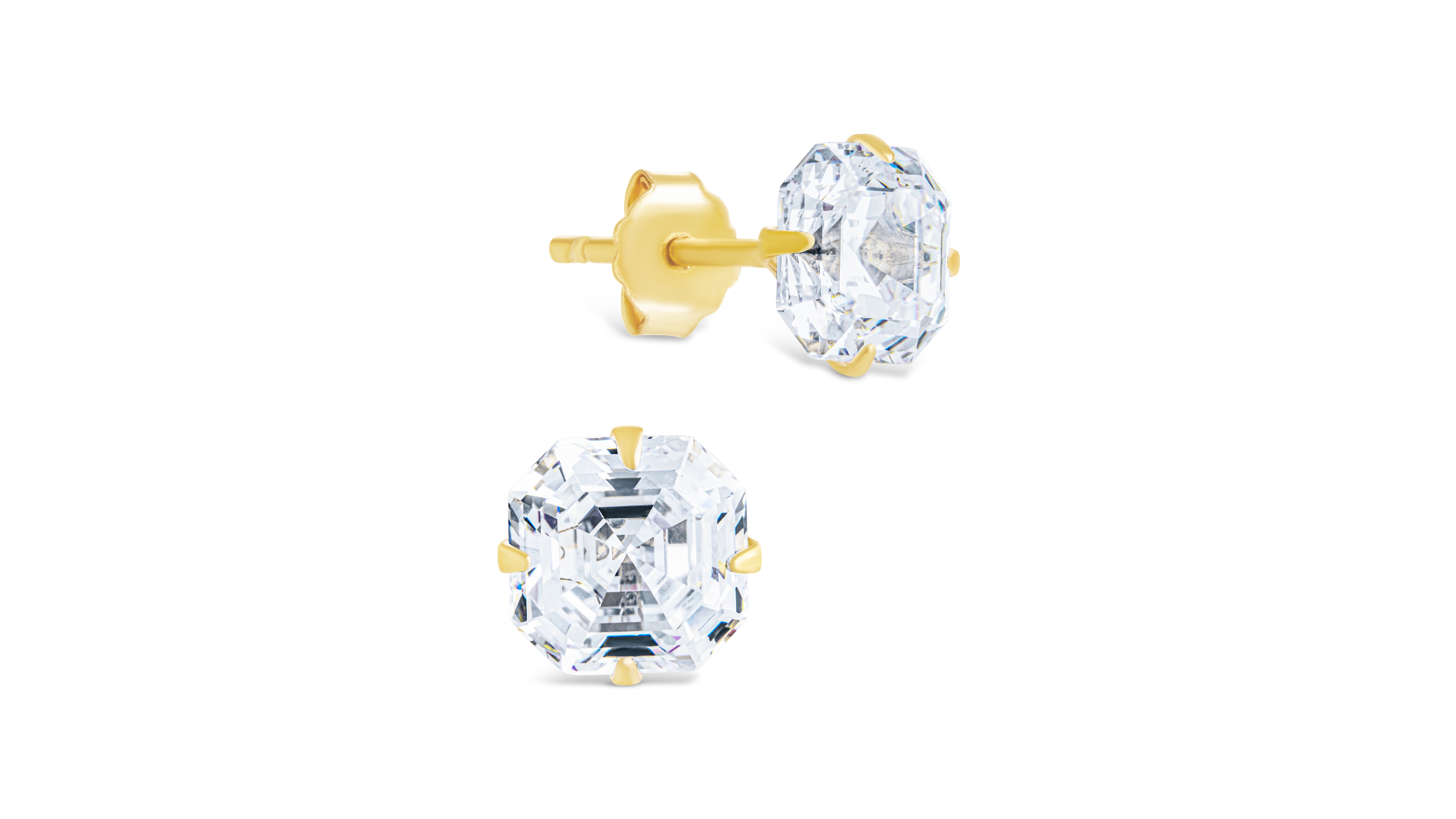 Sterling Forever Silver Asscher Cut Prong Set Stud Earrings