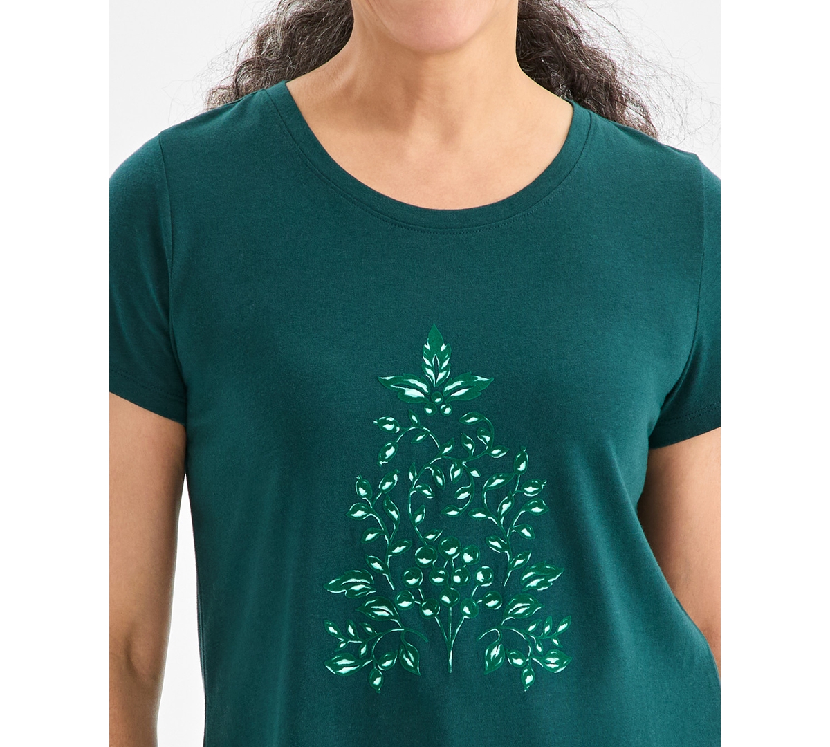 Style & Co Petite Holiday Tree Printed Scoop Neck Top, Macy's Exclusive In Green
