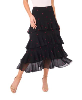 CeCe - Women's Tiered Ruffle Flounce Midi Skirt