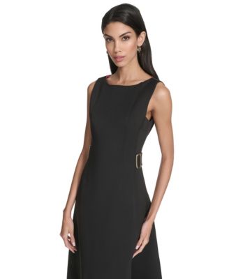 Women's Boat Neck Belted Midi Dress