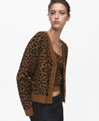 MANGO - Women's Leopard Knit Cardigan