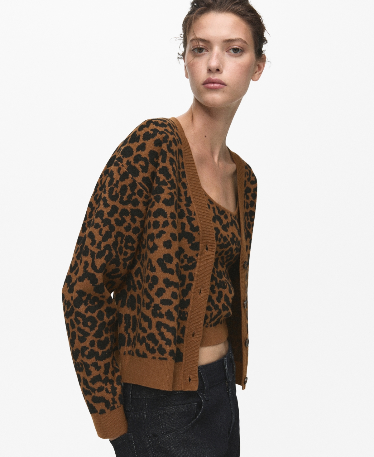 Mango Women's Leopard Knit Cardigan In Brown