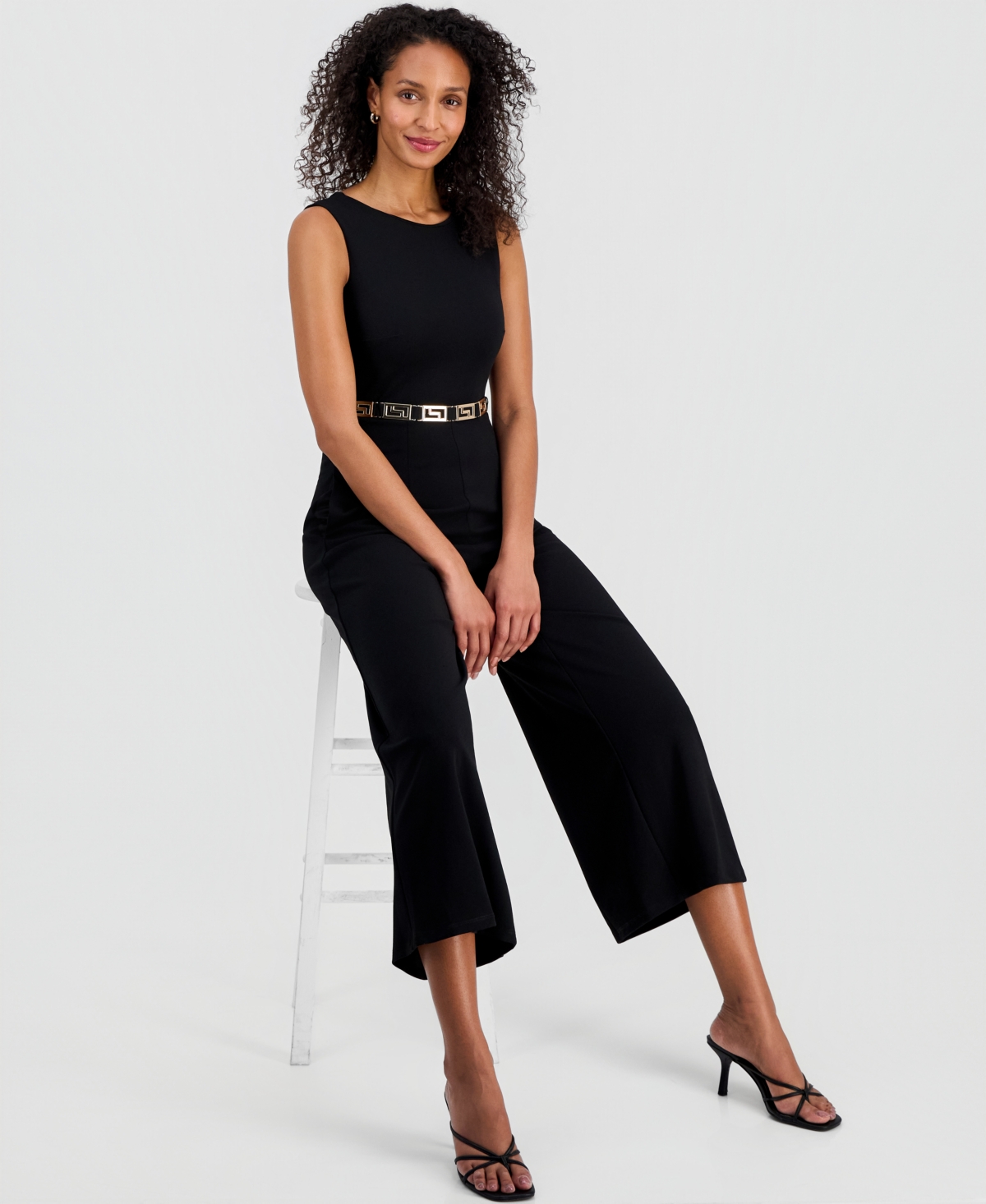 Robbie Bee Women's Belted Sleeveless Crepe Jumpsuit