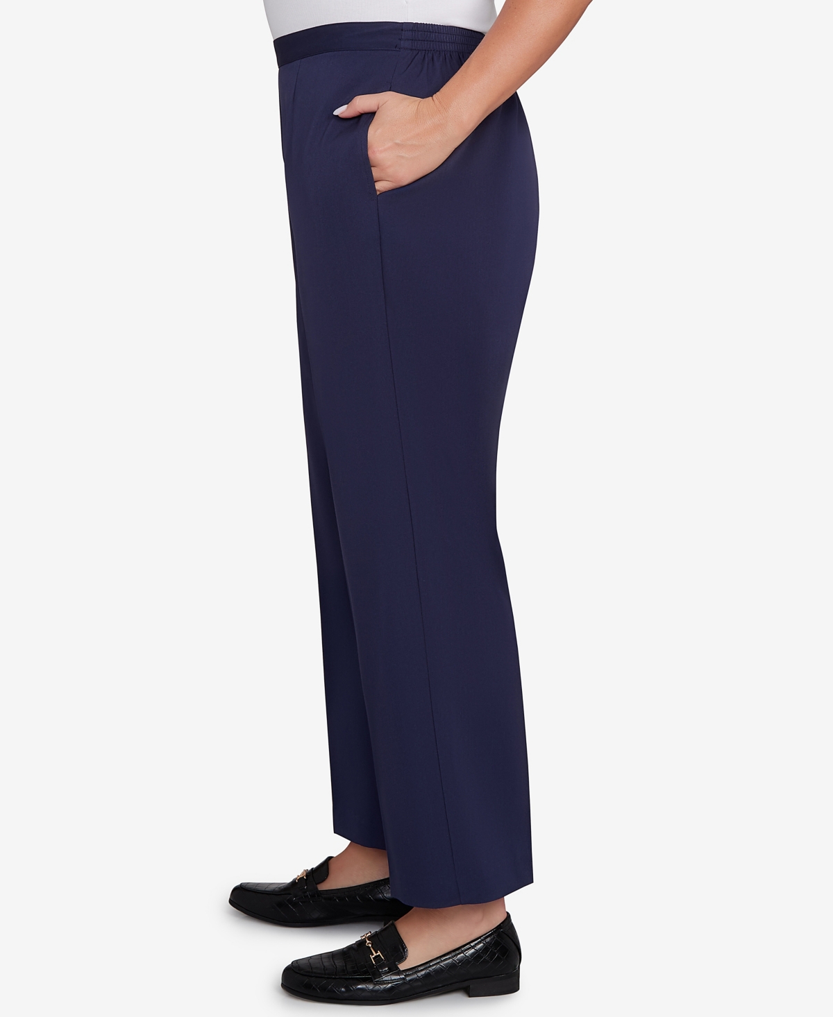 Alfred Dunner Plus Size Saratoga Springs Side Seam Pocket Average Length Twill Pants In Blue