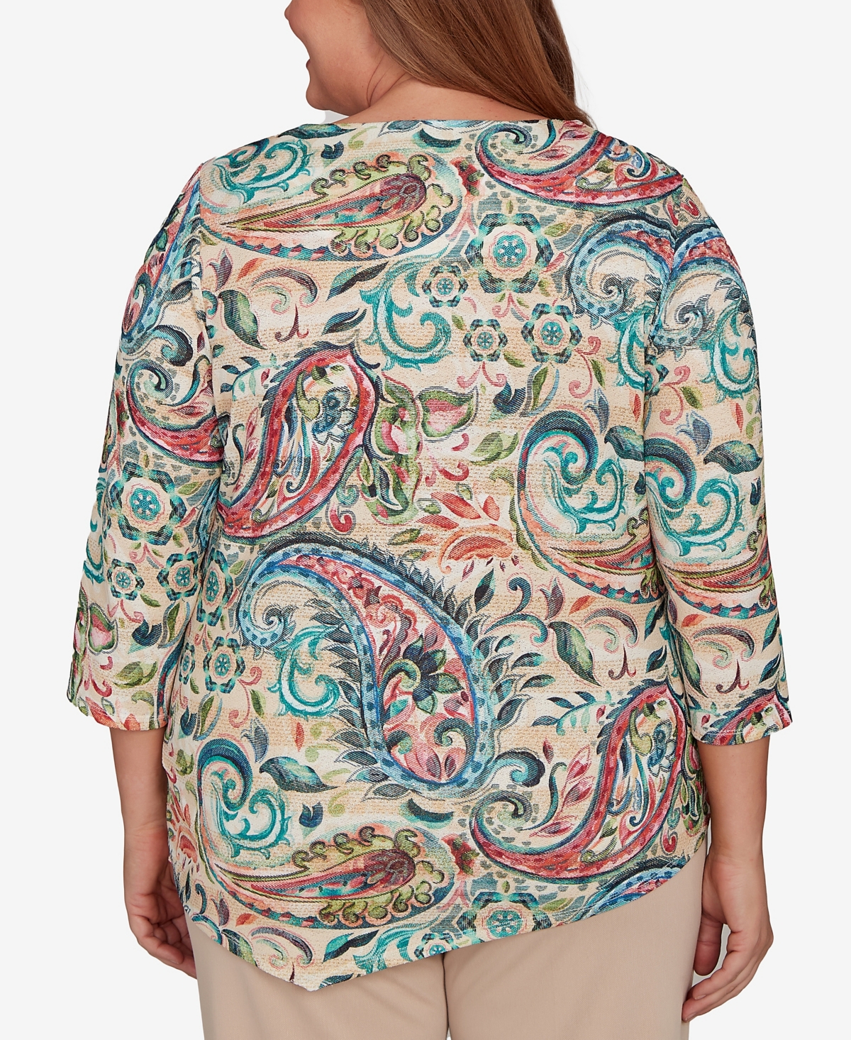 Alfred Dunner Plus Size Saratoga Springs Classic Paisley Print Pullover Knit Top In Blue