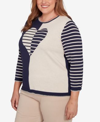 Plus Size Saratoga Springs Heart Motif Detail Striped Sweater