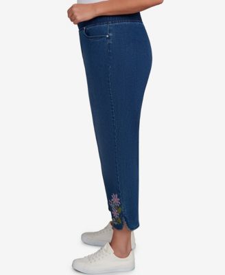 Plus Size Hilton Head Cross Stitch Flower Embroidery Ankle Jeans
