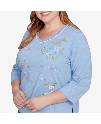Plus Size Hilton Head Cross Stitched Floral Top