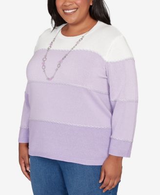 Plus Size Hilton Head Ombre Stripe Sweater with Necklace