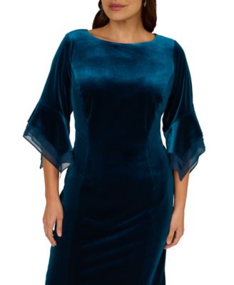 Plus Size Velvet Bell Sleeve Short Dress