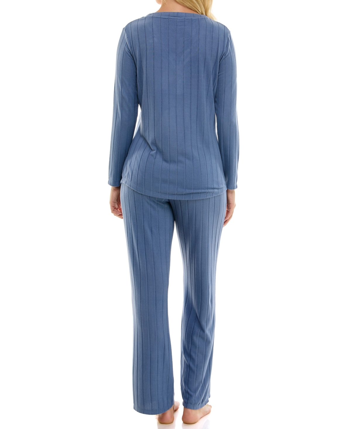 Jaclyn Intimates Women's Whisper Soft Wide Ribbed Pajamas In Blue