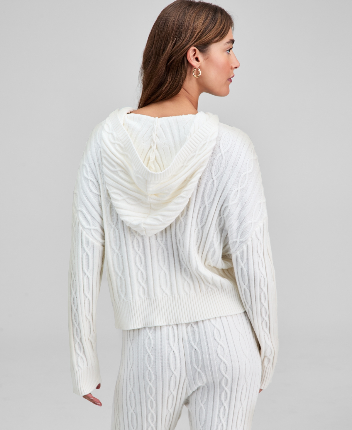And Now This Women's Cable-knit Pullover Hoodie, Macy's Exclusive In White