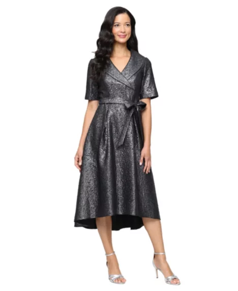 Petite Textured A-Line Dress - Gunmetal