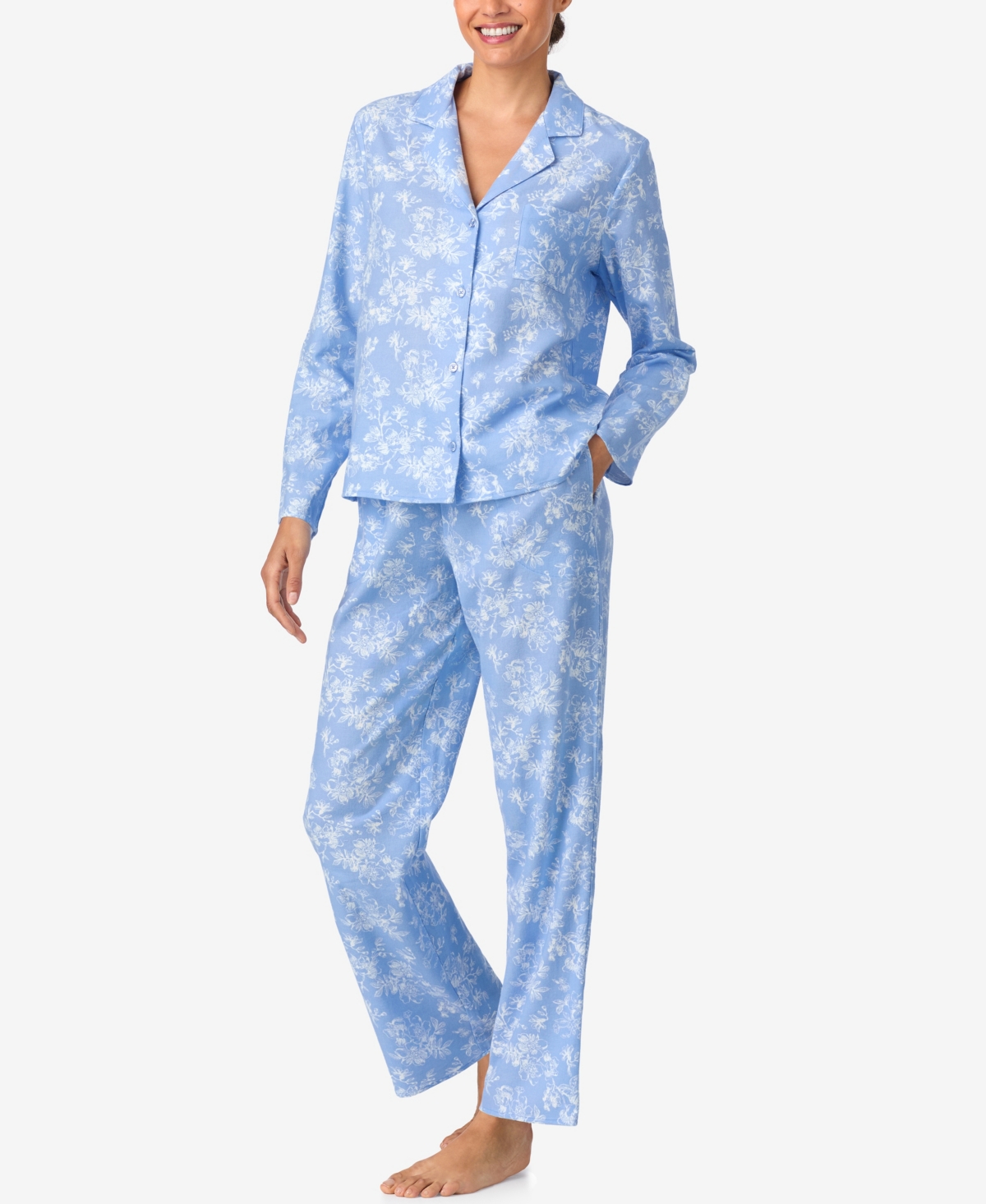 Aria Women's Notch Collar And Long Pant Pajama Set In Multi