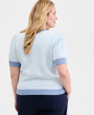 Trendy Plus Size Short-Sleeve Tipped Sweater, Macy's Exclusive