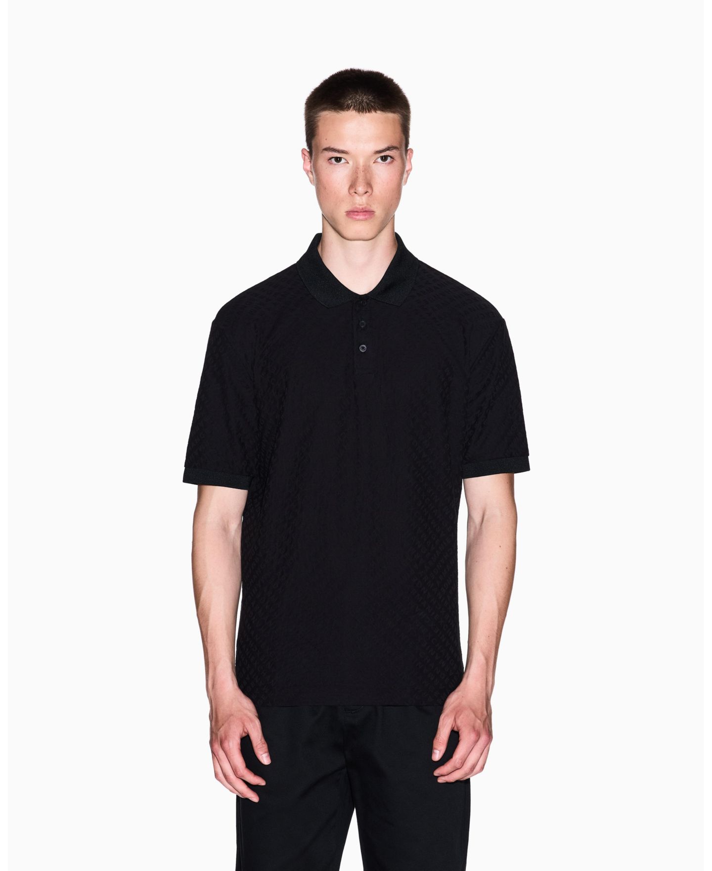 Мужское поло A|X Armani Exchange Mercerized Cotton Jacquard Logo Polo Shirt, цвет: Чёрный — фото 1