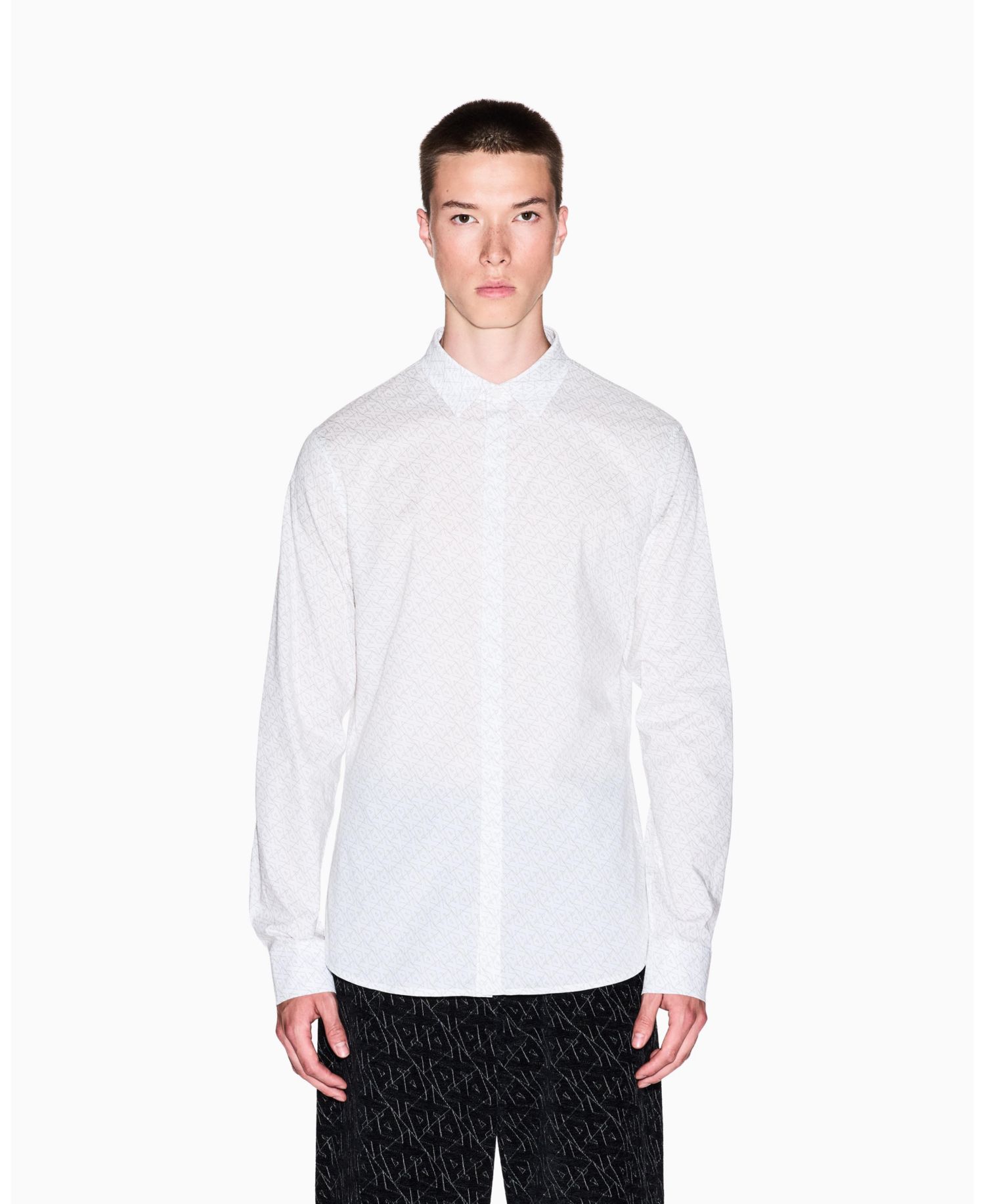Men's Long Sleeve Poplin Allover Logo Woven Shirt