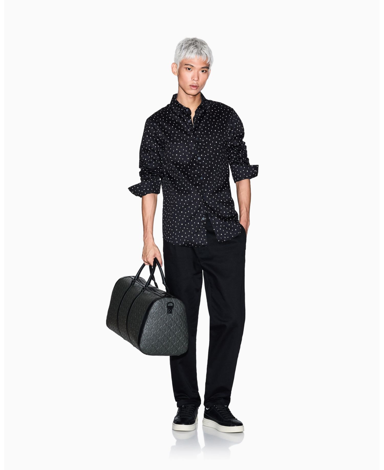 Men's Allover Letter Logo Satin Woven Shirt