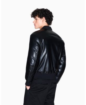 Men's Faux-Leather Bomber Jacket