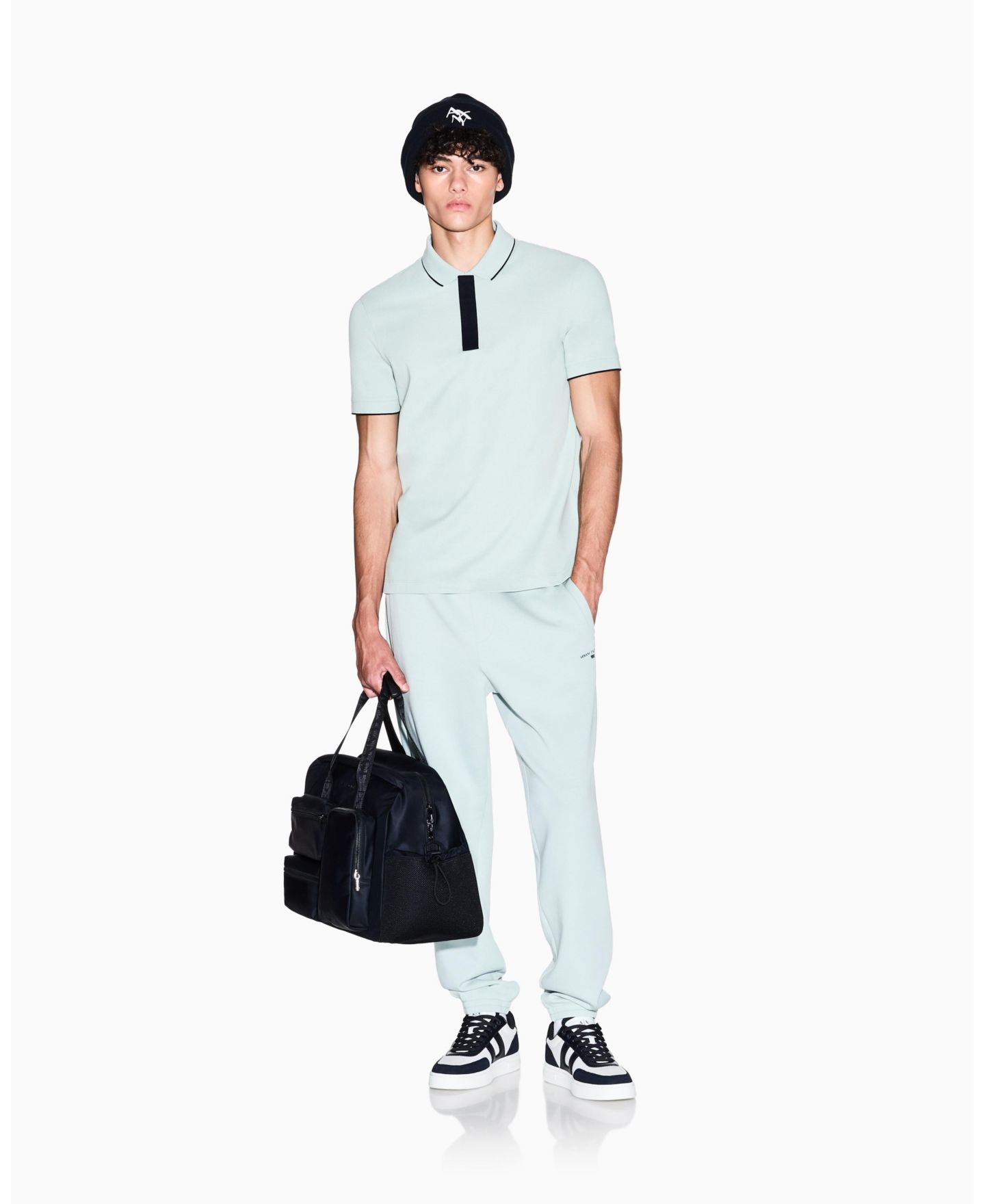 Мужское поло A|X Armani Exchange Grosgrain Logo Polo Shirt, цвет: Аквамариновый серый — фото 2