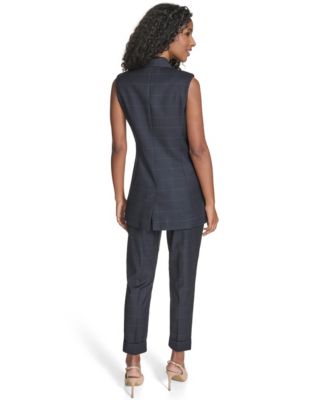 Women's Collared Windowpane Vest Jacket