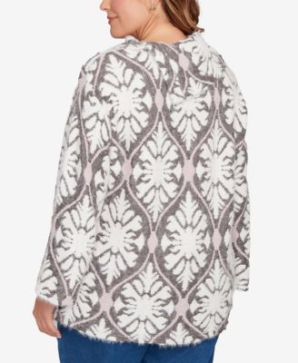 Plus Size Medallion Jacquard Sweater Knit Top