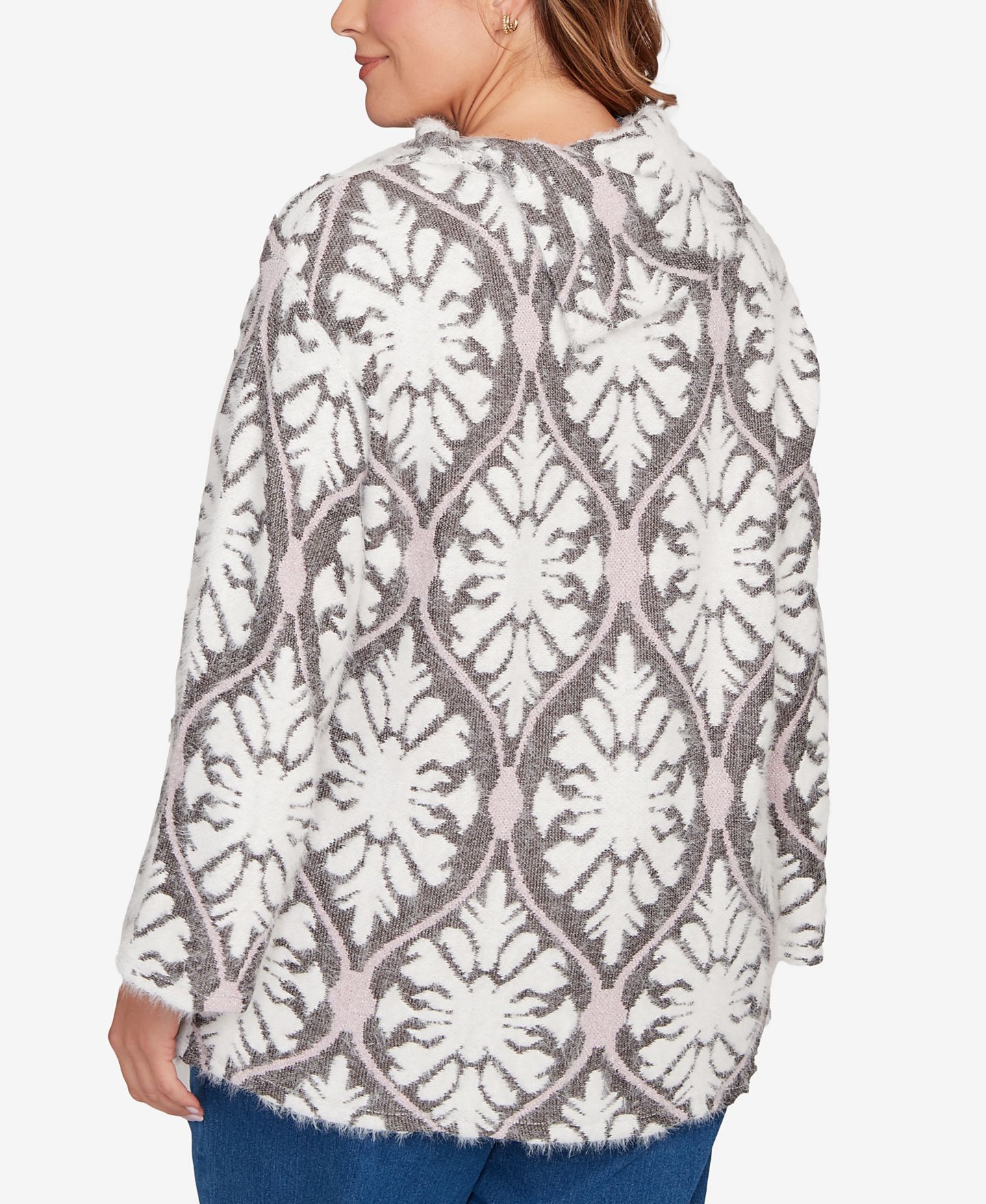Женский свитер Ruby Rd. Plus Size Medallion Jacquard Sweater Knit Top, цвет: Розовый разноцветный — фото 5