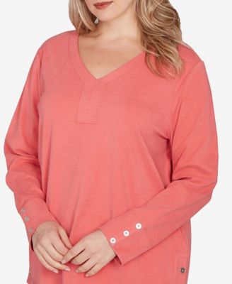 Plus Size Luxe Rib V-Neck Button Accent Knit Top