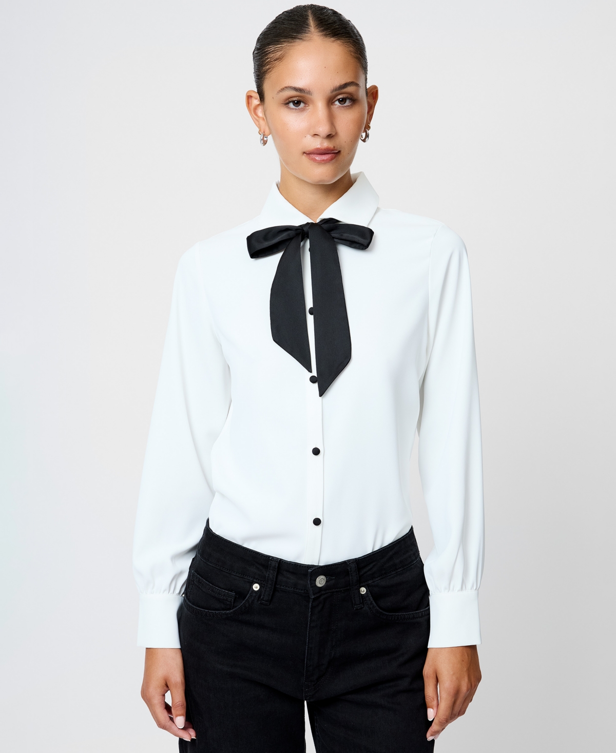 French Connection Quinn Satin Bow Crepe Shirt In White