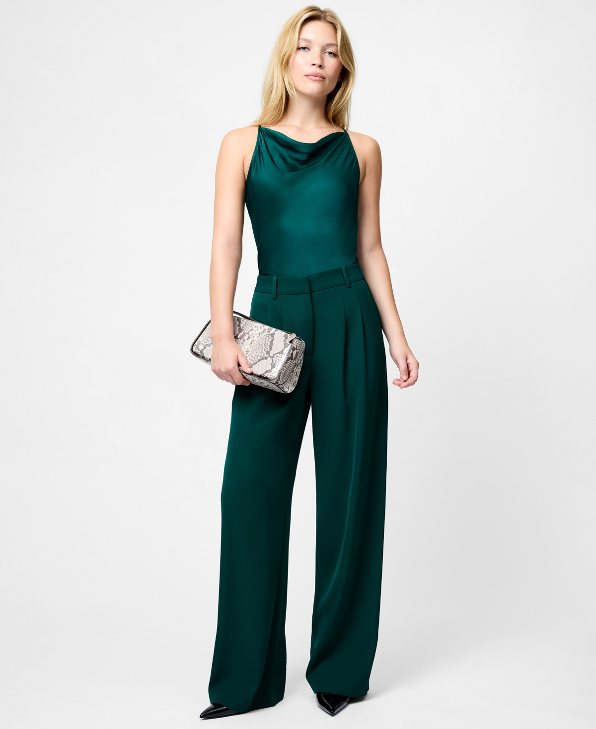 French Connection Harrie Wide Leg Suiting Pants In Green