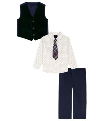 Baby Boys' Green Velvet Duo Vest, 4-Piece Set