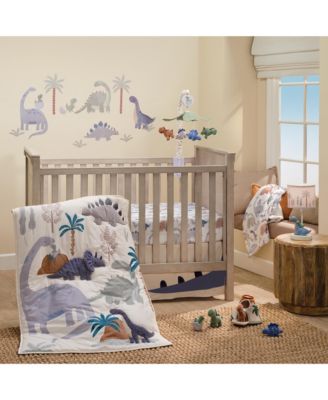 Dino-Might 3-Piece Blue/Gray Dinosaur Nursery Baby Crib Bedding Set