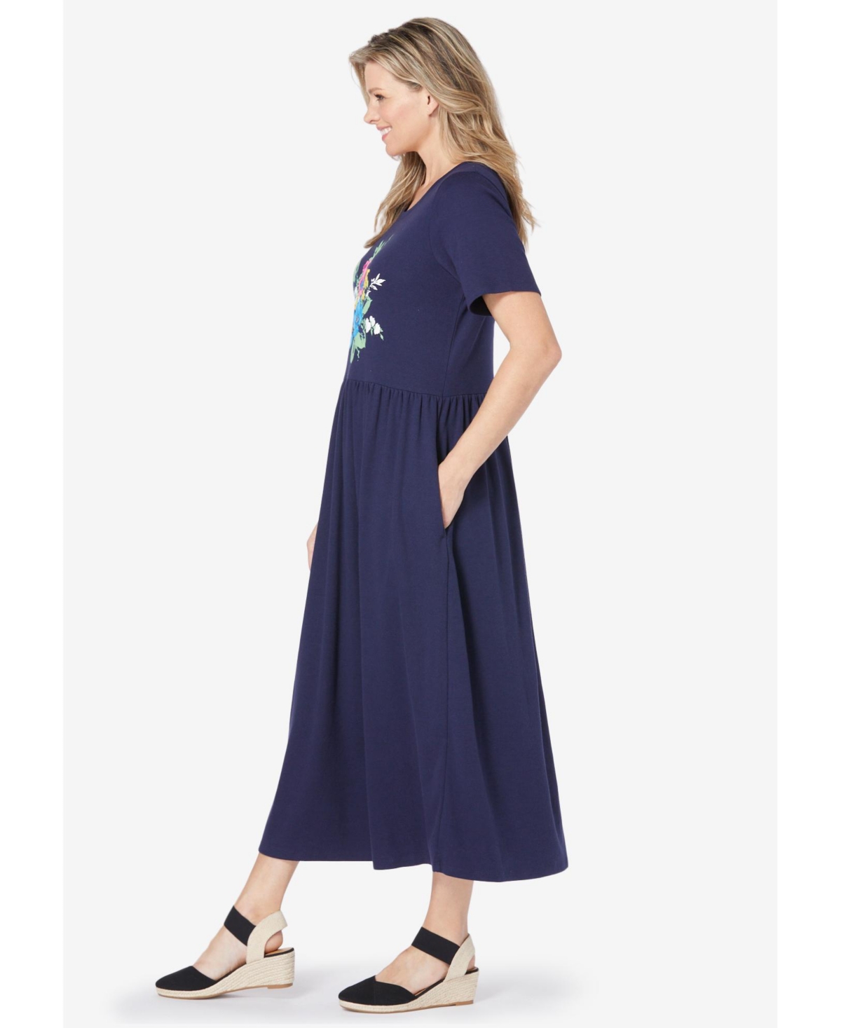 Woman Within Plus Short-Sleeve Scoopneck Empire Waist Dress