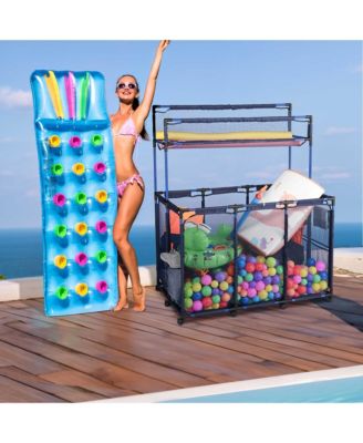 Mesh Pool Storage Bin Cart Rolling Toys Bin Storage 214 Gallon Organizer Extra Large 6 Wheels with Black Cover Replacement