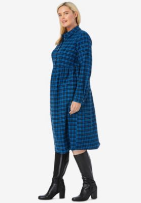 Plus Size Plaid Flannel A-Line Shirtdress