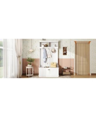 Streamdale Hall Tree Entryway Shoe Bench Coat Rack Hooks - White