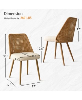 3-Piece 34.5" Round Dining Set with Wood-Look Pedestal Table and 2 Faux Rattan Back Chairs with Upholstered Seat and Tapered Legs-Maison Boucle